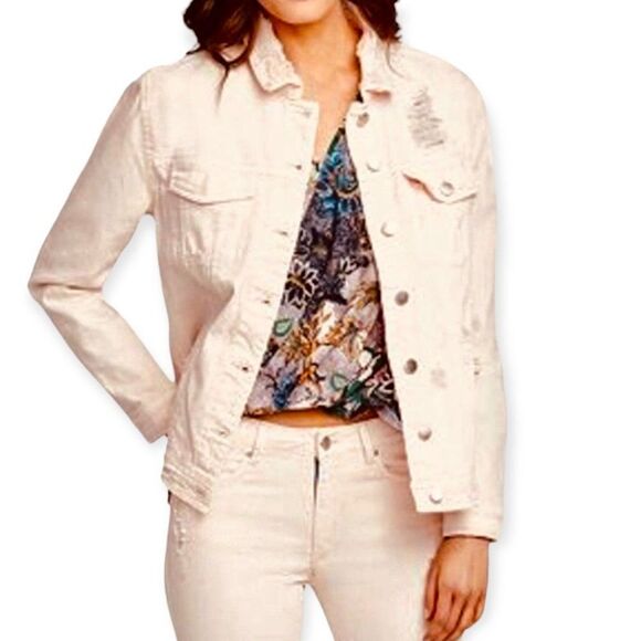 Destructed Denim Button Down Jean Jacket NEW - Picture 1 of 4